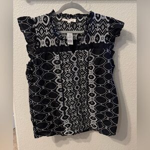 LOFT Black and White Geometric Blouse